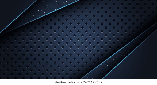 abstract blue line overlap on glitters dots luxury with dark circle mesh modern background.