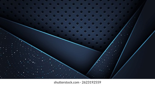 abstract blue line overlap on glitters dots luxury with dark circle mesh modern background.