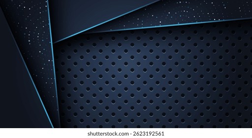 abstract blue line overlap on glitters dots luxury with dark circle mesh modern background.