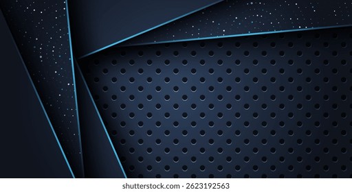 abstract blue line overlap on glitters dots luxury with dark circle mesh modern background.
