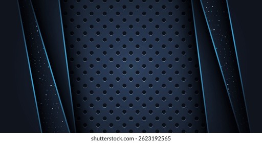 abstract blue line overlap on glitters dots luxury with dark circle mesh modern background.