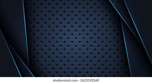 abstract blue line overlap on glitters dots luxury with dark circle mesh modern background.