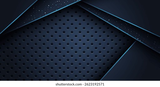 abstract blue line overlap on glitters dots luxury with dark circle mesh modern background.