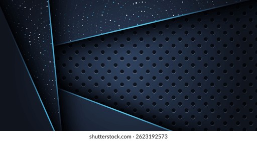 abstract blue line overlap on glitters dots luxury with dark circle mesh modern background.
