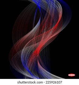abstract blue line red wave grey band on black background vector