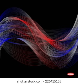 abstract blue line red wave grey band on black background vector