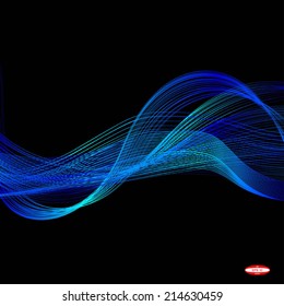abstract blue line turquoise wave cyan band on black background vector