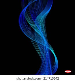 abstract blue line turquoise wave cyan band on black background vector