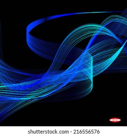 abstract blue line turquoise wave cyan band on black background vector