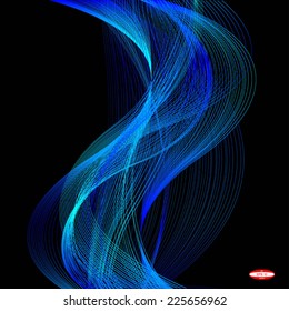 abstract blue line turquoise wave cyan band on black background. vector illustration