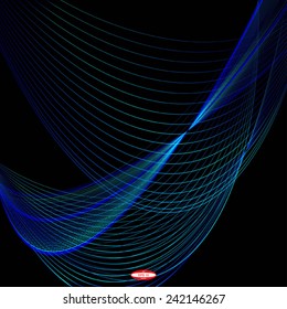 abstract blue line turquoise wave cyan band on black background vector