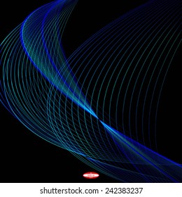 abstract blue line turquoise wave cyan band on black background vector