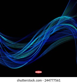 abstract blue line turquoise wave cyan band on black background vector