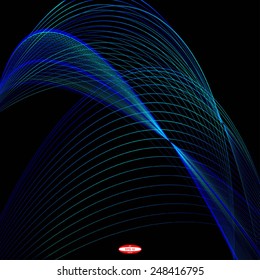 abstract blue line turquoise wave cyan band on black background vector