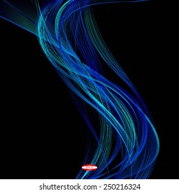 abstract blue line turquoise wave cyan band on black background vector