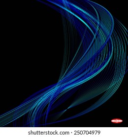 abstract blue line turquoise wave cyan band on black background vector