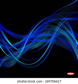 abstract blue line turquoise wave cyan band isolated on black background.vector illustration 