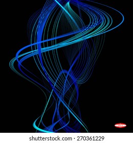 abstract blue line turquoise wave cyan band isolated on black background. vector illustration
