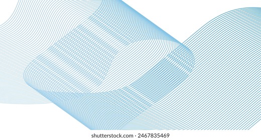 Abstract blue line wave background. Technology abstract lines on white background. Undulate Grey Wave Swirl, frequency sound wave, twisted curve lines with blend effect.	
