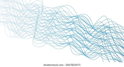 Abstract blue line wave background. Technology abstract lines on white background. Undulate Grey Wave Swirl, frequency sound wave, twisted curve lines with blend effect.	
