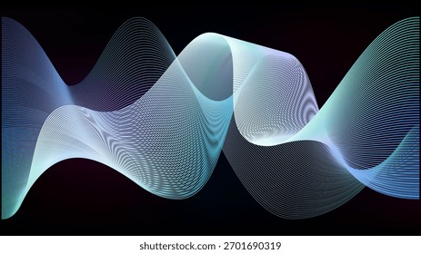 Fundo abstrato da onda da linha azul. S espiral espiral meia gradação de tom para conexão de telefone. Padrão de luz digital fractal. Ai cosmos embaçamento faísca tecnologia som ilustração