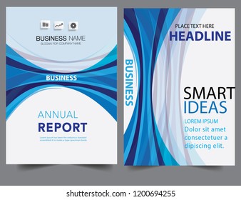 Abstract blue line wave colorful report cover Business Book Cover Design Template in A4.