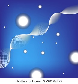 an abstract blue line waves background with, circles and bubbles shines Design.