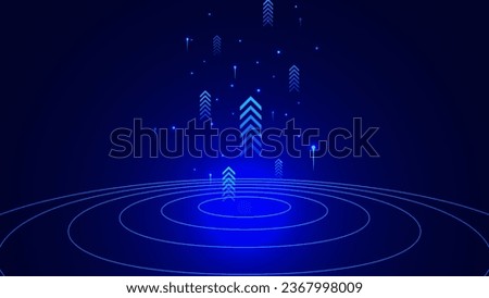Abstract blue lines and up arrow for digital technology concept. Data transfer and internet speed background design. Vector illustration.