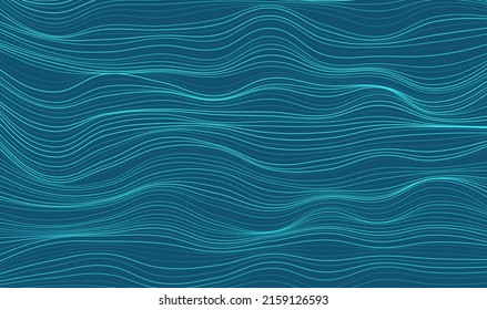 Abstract Blue Lines Background. Vintage Retro Lines Wallpaper. Abstract Minimal Sea Ocean Design. Summer Vibe Blue Backdrop. Vector Illustration.