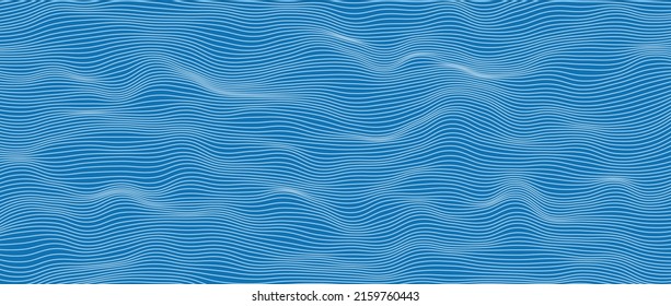 Abstract Blue Lines Background. Vintage Retro Lines Wallpaper. Abstract Minimal Sea Ocean Design. Summer Vibe Blue Backdrop. Vector Illustration.