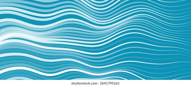 Abstract Blue Lines Background. Vintage Retro Lines Wallpaper. Abstract Minimal Sea Ocean Design. Summer Vibe Blue Backdrop. Vector Illustration.