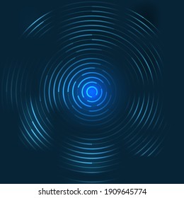 Abstract blue lines bright circles pattern on dark background. Vector illustration