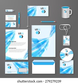 Abstract blue lines corporate identity template. Vector company style for brandbook and guideline
