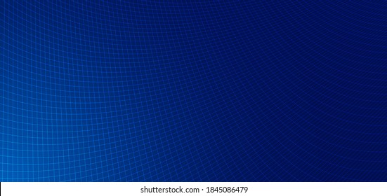 Abstract blue lines grid mesh pattern perspective curved pattern on dark blue background. Technology concept. Vector illustration