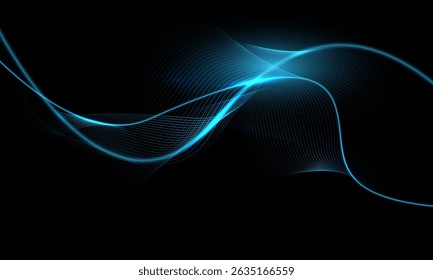 Abstract blue lines light wave curve motion on black design modern futuristic technology background vector illustration.