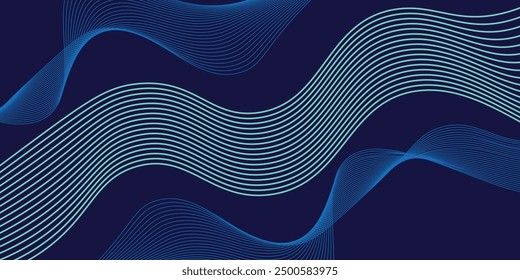 Abstract blue lines on a Dark blue. Line art. Vector illustration. 