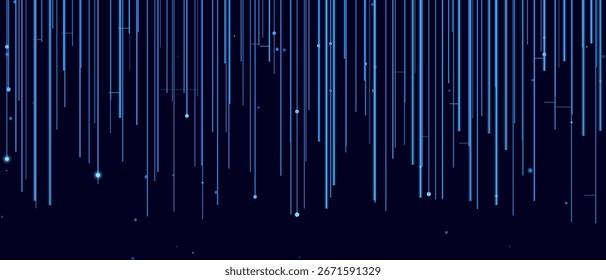Abstract blue lines on dark background with digital tech elements.