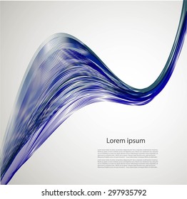 Abstract blue lines on gray background with text