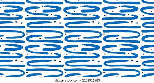Abstract blue lines on white background. Modern seamless pattern vector design for trendy summer textile print.