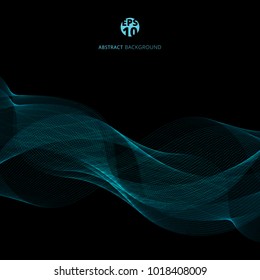 Abstract blue lines wave template on black background. Blue smoke. Vector illustration.