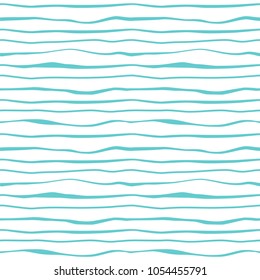 Abstract blue lines waves stripes seamless pattern. Striped minimalistic monochrome background. Ocean, sea water. Vector wavy decorative texture for textile prints, wallpaper, gift wrap, scrapbooking.