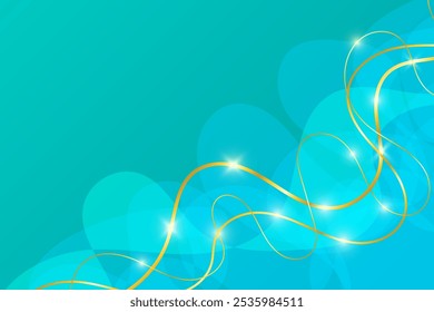 Abstract Blue Liquid Background With Gold Wave Lines And Glowing Light. Futuristic Wallpaper. Business Banner. Vector Illustration. Technology Backdrop. Minimal. Luxury
