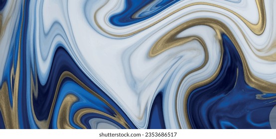 Abstract blue liquid watercolor background with golden stains. High resolution luxurious marble. Style incorporates the swirls of marble or the ripples of agate. painted artificial marbled surface,