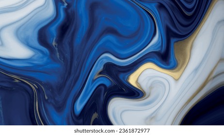 Abstract blue liquid watercolor background with golden stains. High resolution luxurious marble. Style incorporates the swirls of marble or the ripples of agate. painted artificial marbled surface,
