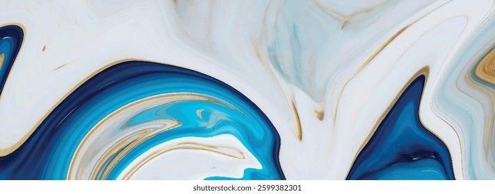 Abstract blue liquid watercolor background with golden stains. High resolution luxurious marble. Style incorporates the swirls of marble or the ripples of agate. painted artificial marbled surface.