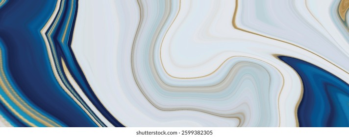 Abstract blue liquid watercolor background with golden stains. High resolution luxurious marble. Style incorporates the swirls of marble or the ripples of agate. painted artificial marbled surface.