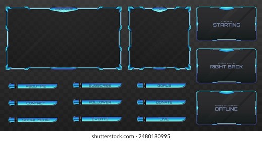 Abstract Blue Live Stream Overlay Webcam Screen Frame and Stream Alert GUI Panel for Gaming and Video Streaming Platforms