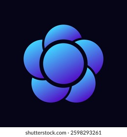 Abstract blue logo with circular design, gradient elements, and smooth lines, creating a modern look.