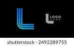 Abstract blue logo design with gradient effect. Modern, minimalistic letter L lines forming a stylish and sleek emblem for corporate branding, company identity, tech firms. Vector illustration