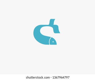 Abstract blue logo icon fish silhouette for company